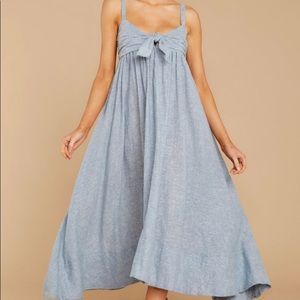 Blue and white striped maxi dress